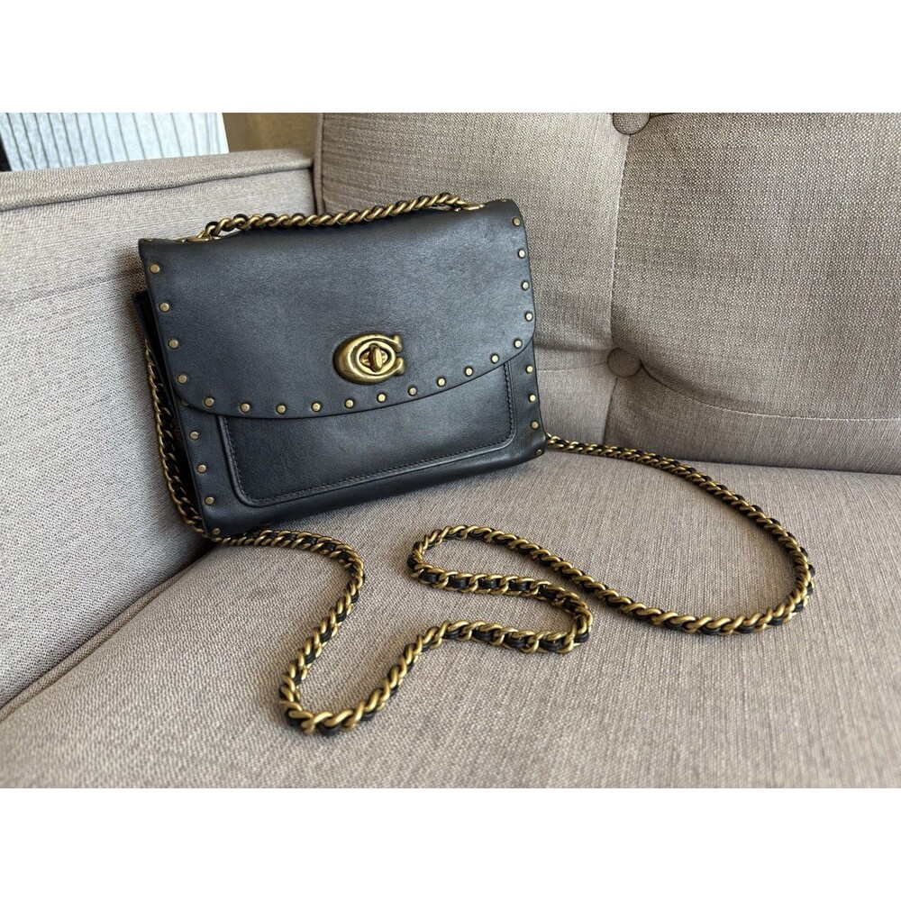 COACH Parker 18 Signature C Border Revets Black Shoulder Bag Crossbody 29389
